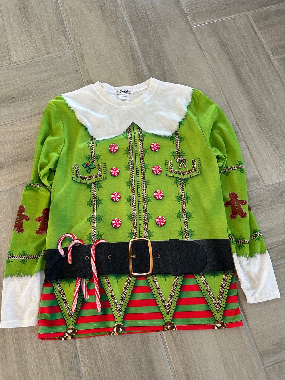 Christmas Holiday ugly sweater Elf Long Sleeve Top with Candy Details - Green -